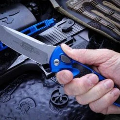 Microtech Socom Elite T/E Auto Knife Blue Handle (Stonewash Blade) 161A-10 BL All Knife Brands