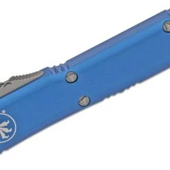 Microtech 122-4BL Ultratech Auto OTF 3.46" Satin D/E Blue Handles All Knife Brands