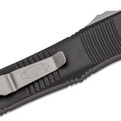 All Knife Brands Microtech 138-12 Troodon D/E F/S - Black Handle - Full Serrations - Stonewash Blade