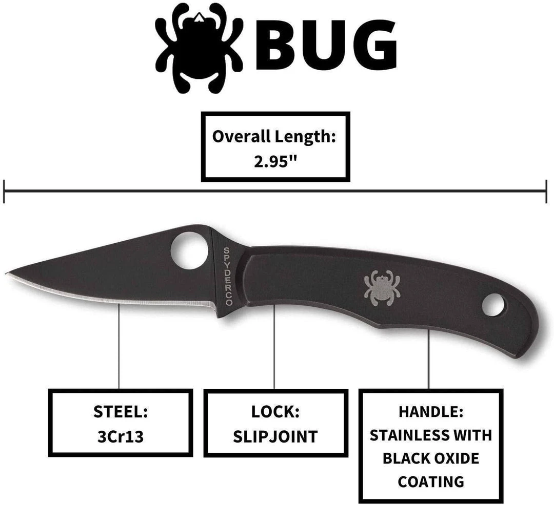 Discount π Spyderco Bug Non-Locking Knife Black Steel Blade C133BKP Spyderco Knives β€οΈ 5 Spyderco Bug Non-Locking Knife Black Steel Blade C133BKP Spyderco Knives
